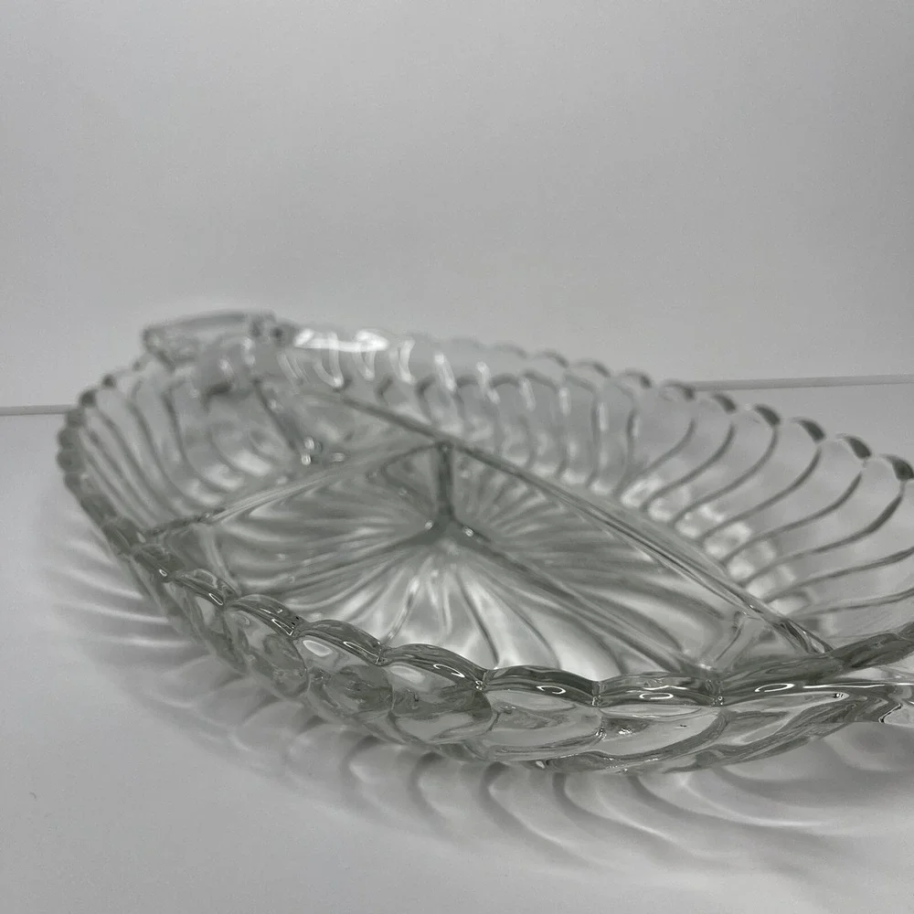 Fostoria Colony‎ 3-Part Divided Relish Dish Clear Glass Swirl Elegant